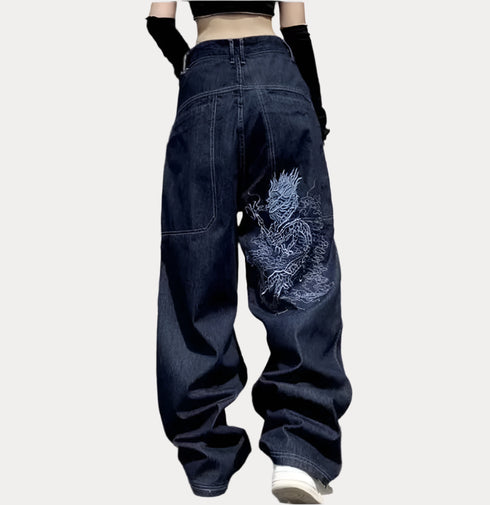 Dragon Embroidered Harajuku Jeans